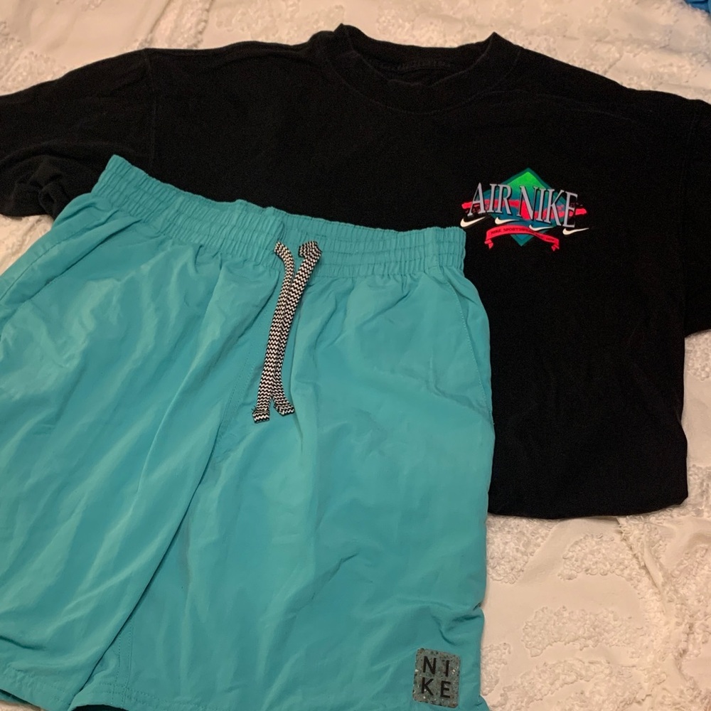Nike Black Tee and Aqua Swim Shorts Combo men’s size small